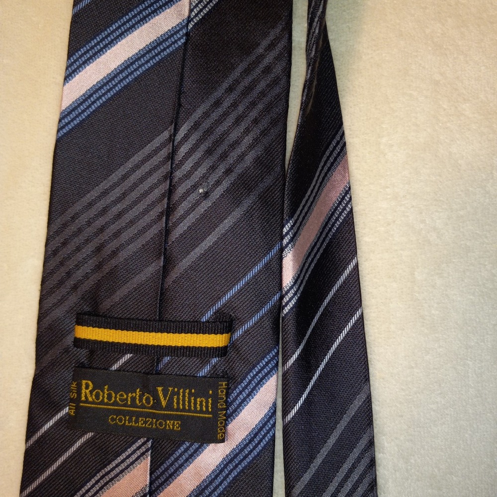 Roberto Villini COLLEZIONE 100% Silk Hand Made Tie 60”L x 3 3/4"W PINK STRIPE